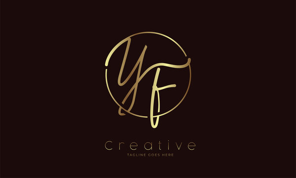 Initial YF Logo, handwritten letter  YF in circle with gold colour, usable for Brand,, personal and company logos, vector illustration