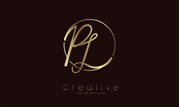 Initial PL Logo, handwritten letter PL in circle with gold colour, usable for Brand,, personal and company logos, vector illustration