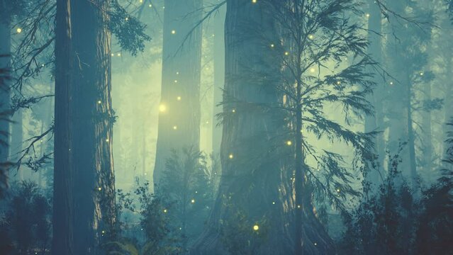 Fantasy firefly lights in the magical forest