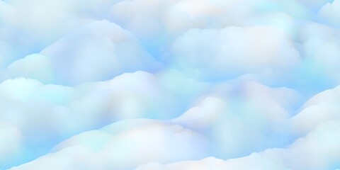 Stylize blue sky seamless background and cartoon fluffy clouds