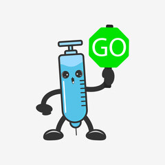 Illustration of vector  graphic of Cartoon vaccine Go to  stop virus omicorn ,covid 19  .Good For health ,Good for Hospital ,Good For product.