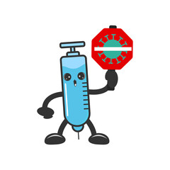 Illustration of vector  graphic of Cartoon vaccine  stop virus omicorn ,covid 19  .Good For health ,Good for Hospital ,Good For product.