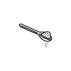 Spoon with powder of sugar, salt or flour, doodle vector illustration isolated.