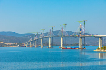 Peljesac Bridge Under construction in Croatia. Peljesac Bridge links Southeastern Croatian exclave to rest of the Croatia bypassing Bosnia Herzegovina. Under construction from 2018 to 2022 in Duboka. - obrazy, fototapety, plakaty