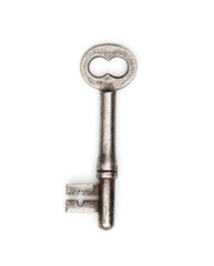 Old key on white background, isolated.