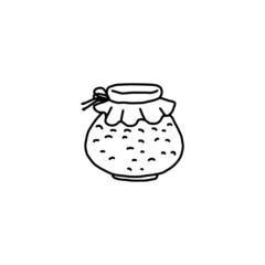 Glass jar of homemade jam or confiture, doodle vector illustration isolated.