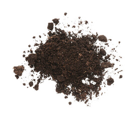 Pile of soil on white background, top view. Fertile ground