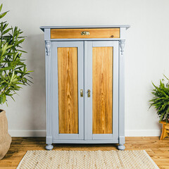 Blue old wardrobe after renovation painted in color