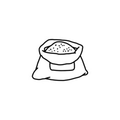 Bread wheat flour bag or sack, hand drawn doodle vector illustration isolated.