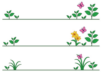 Spring Plant Line Break Divider Clipart Set - Colored