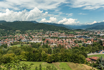 Fototapeta na wymiar View of the Lower Town of Bergamo (Città Bassa), in Italy. Old town of Bergamo in Lombardy.