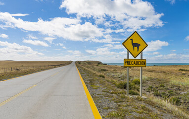 Sign of Lama warning near Chilean road