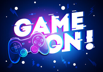 Game On Joypad In Neon Glitch Style © Black White Mouse