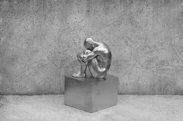 silver man statue on gray background