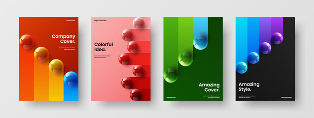 Trendy brochure A4 design vector layout composition. Creative 3D balls book cover illustration set.