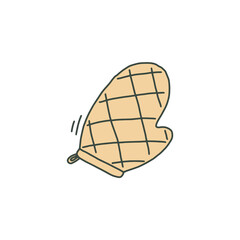 Heat protective mitten or potholder, doodle vector illustration isolated.