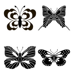 Fototapeta na wymiar Set of outline silhouette insect butterflies