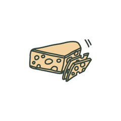 Cheese triangle piece with few slices, hand drawn vector illustration isolated.