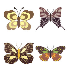 Set of outline silhouette insect butterflies