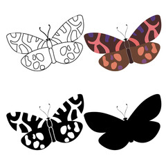 Set of outline silhouette insect butterflies