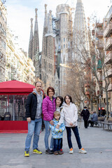 Cute little children tourists admiring Barcelona city, family travel with kids in Spain. Family...