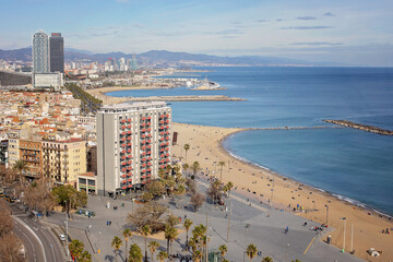 Splendid view to Barcelona city from the top of a tower, beautiful landscape panorama from the...