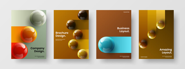 Simple company cover A4 design vector template composition. Amazing 3D balls postcard illustration set.