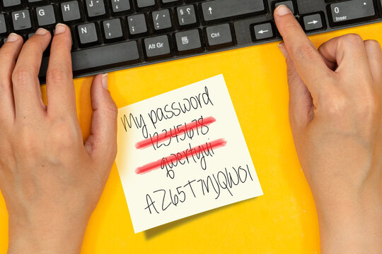 Online password management with keyborard, notes and bussineswoman