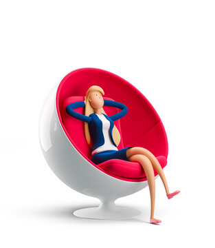Young business woman Emma resting in a chair. 3d illustration