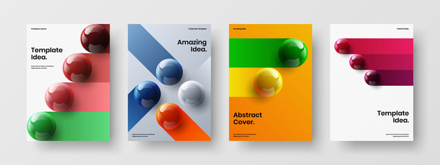 Creative corporate brochure vector design illustration bundle. Colorful 3D spheres annual report template set.