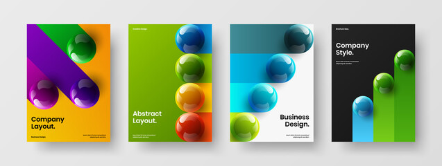 Modern realistic balls pamphlet illustration bundle. Geometric book cover design vector concept set.