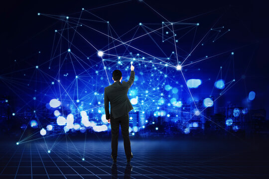 Male manager touching connection network line