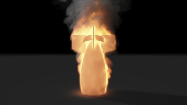 The body of the crashed rocket burns brightly in the center of the black screen. End of the war.