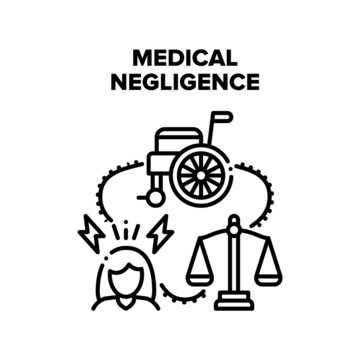 Medical Negligence Vector Icon Concept. Medical Negligence In Hospital And Judicial Legal Proceedings. Doctor Mistake And Patient Recovery. Health Problem After Surgery Black Illustration