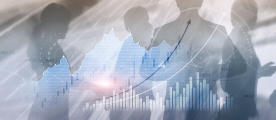 Virtual screen with stock market changes. Business Finance graph chart