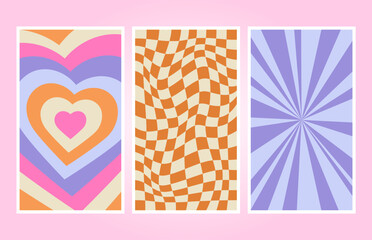 Retro 70s-90s vintage pattern. Retro Vibes Art. Trendy elements. Colorful bright background. Vector hand drawn flat illustrations. Editable Vector.