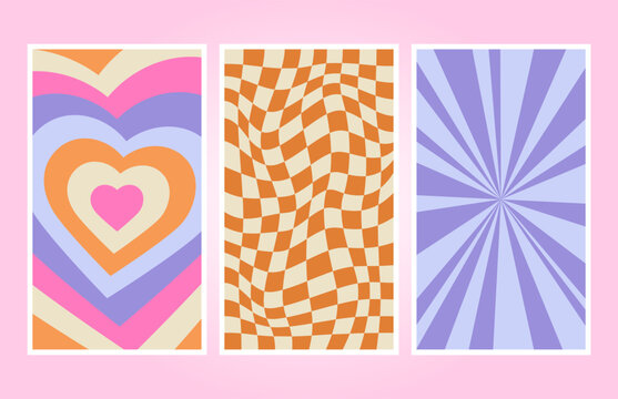 Retro 70s-90s vintage pattern. Retro Vibes Art. Trendy elements. Colorful bright background. Vector hand drawn flat illustrations. Editable Vector.