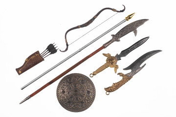 set of medieval weapons on a white background