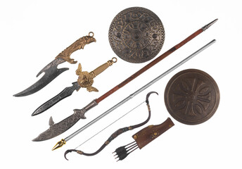 set of medieval weapons on a white background