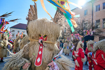 Colorful face of Kurent, Slovenian traditional mask, carnival time. Traditional mask used in...