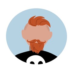 Rock men with beard icon. Human in Black shirt. People in circle illustration set. Colorful art on White background. 