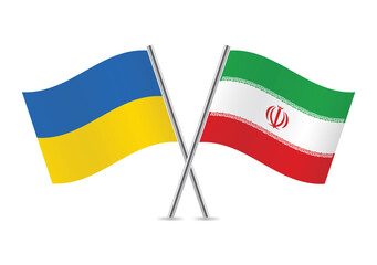 Ukraine and Iran crossed flags. Ukrainian and Iranian flags, isolated on white background. Vector icon set. Vector illustration.