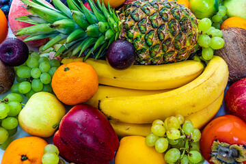 Assortment of healthy raw fruits. Composition With Variety Of Fruits