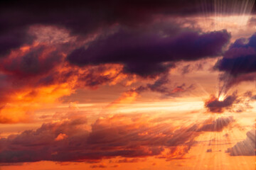 Dramatic sunset sky landscape background.