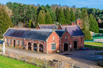A view over the old pumping station at Ravensthorpe Reservoir in Northamptonshire, UK in early spring