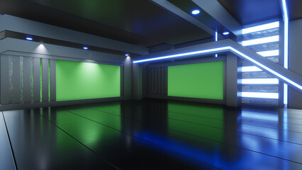 News Studio, Backdrop For TV Shows .TV On Wall.3D Virtual News Studio Background, 3d illustration