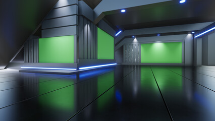 News Studio, Backdrop For TV Shows .TV On Wall.3D Virtual News Studio Background, 3d illustration