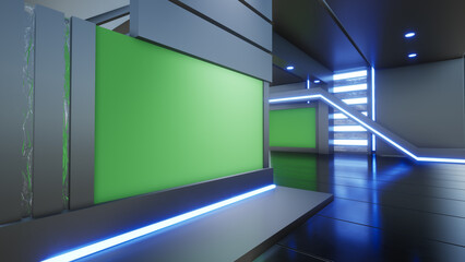 News Studio, Backdrop For TV Shows .TV On Wall.3D Virtual News Studio Background, 3d illustration