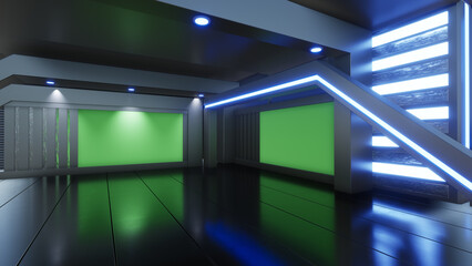 News Studio, Backdrop For TV Shows .TV On Wall.3D Virtual News Studio Background, 3d illustration