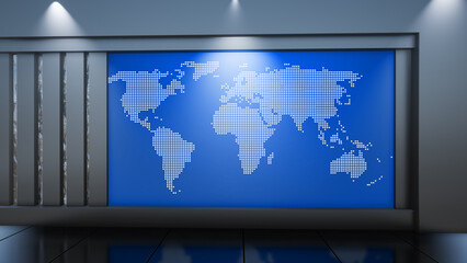 Fototapeta premium News Studio, Backdrop For TV Shows .TV On Wall.3D Virtual News Studio Background, 3d illustration
